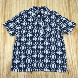 GAP‎ Men's Blue & White Linen Short Sleeve Button Down Shirt Sz XL